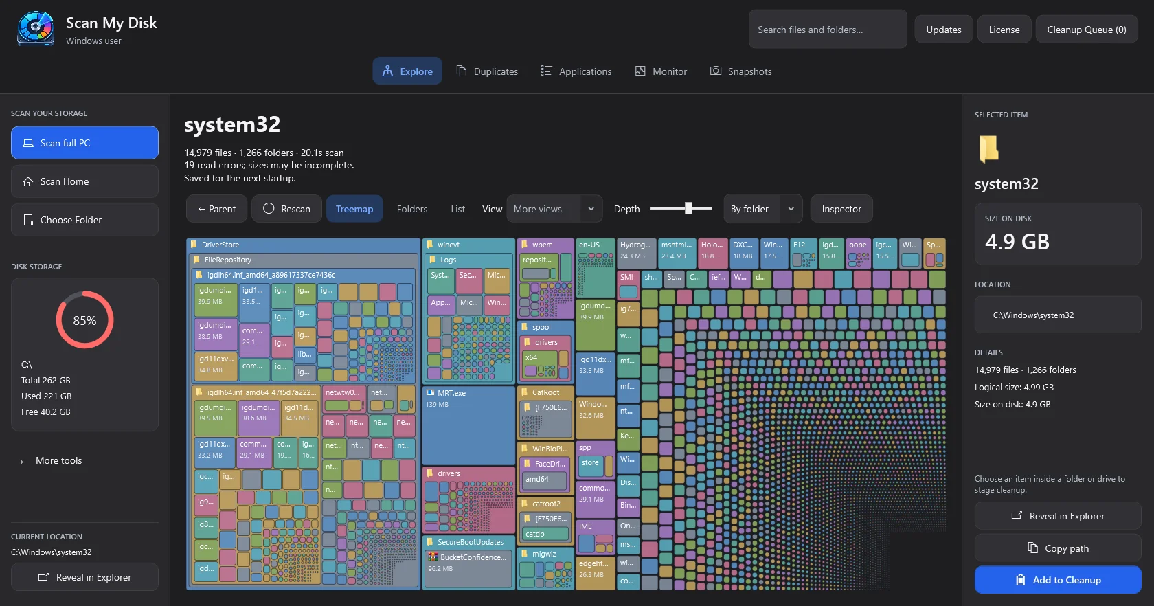 ScanMyDisk Windows disk analyzer treemap